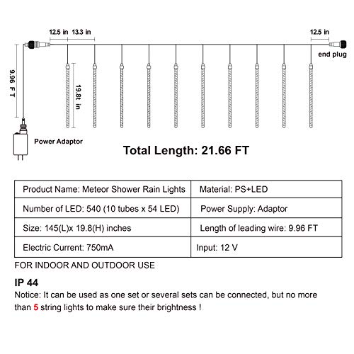 Joiedomi Christmas Meteor Shower Lights Falling Rain Drop Icicle String Lights 540 Leds 10 Tube 50Cm For Christmas Holiday Party Home Patio Outdoor Decoration (Blue) #TOP2