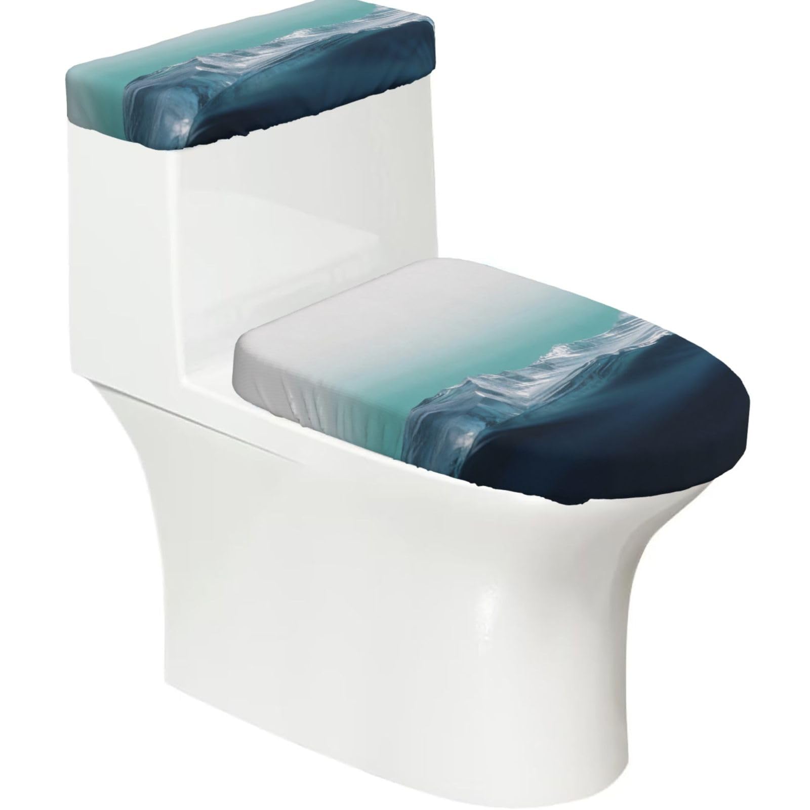 Cntdbu Black Ocean Glacier Fade Elastic Toilet Cover Set Of 2-Stretchy Lid And Tank Covers For Bathroom, Soft Washable U Shape Toilet Decor