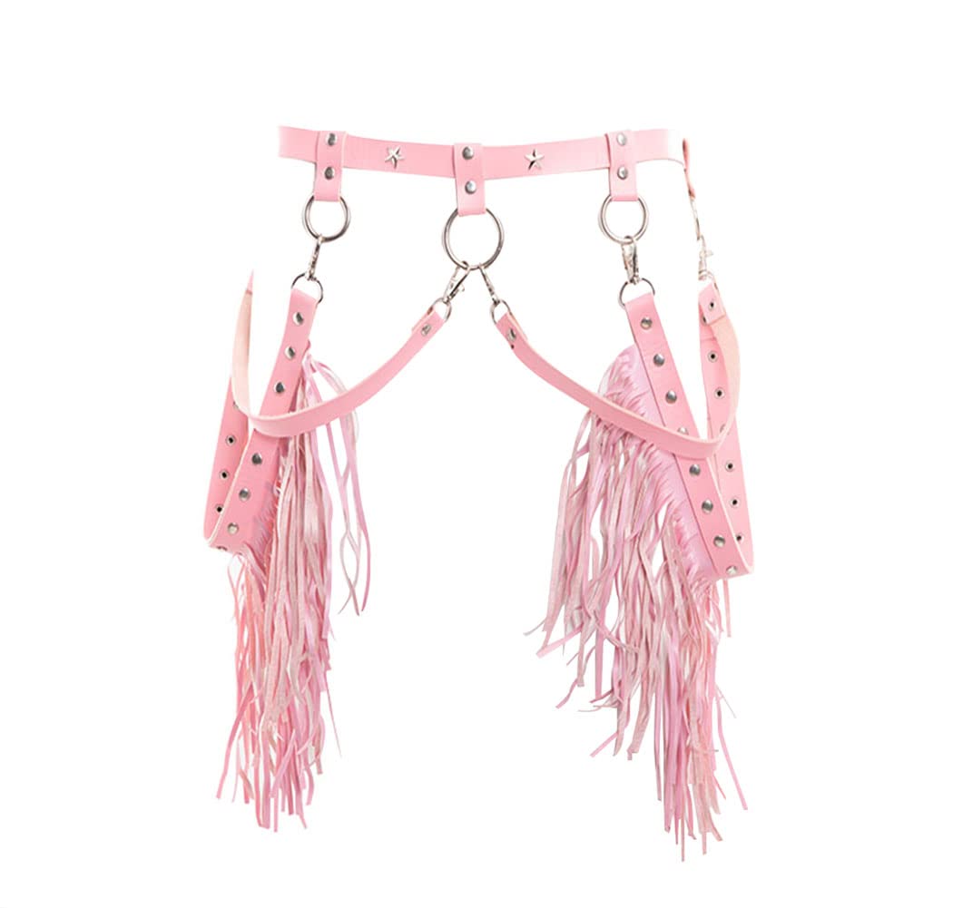Women Body Harness Garter Punk Leather Waist Belts with Fringe Gothic Leg Tassel Belt for Dress Festival Dance Consume-image-13