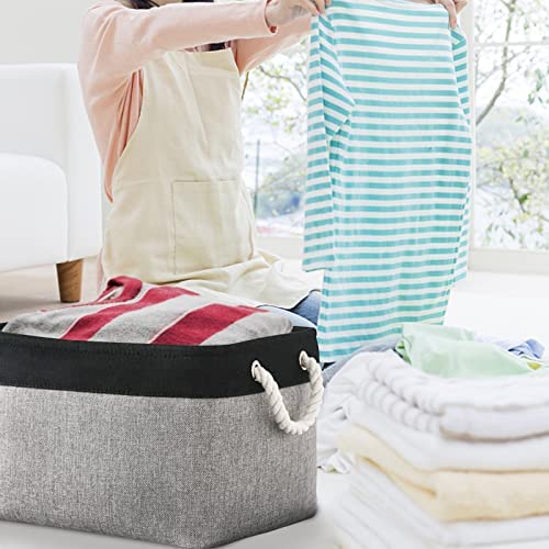 Organization And Storage Bins For Shelves - 16X12X8 Inch Large 3 Pack Fabric Storage Cubes Collapsible Baskets For Shelves With Rope, Storage Basket For Organizing Cloth Toy Laundry (Black & Grey) #TOP3