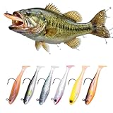 Autumnswan 6Pcs Easy Catch Pre-Rigged Soft Lures,Baits for Bass Fishing - Jig Heads Soft Plastic Walleye Lures,Paddle Tail Swimbaits for Bass, Fishing Bait for Saltwater & Freshwater（Colorful）