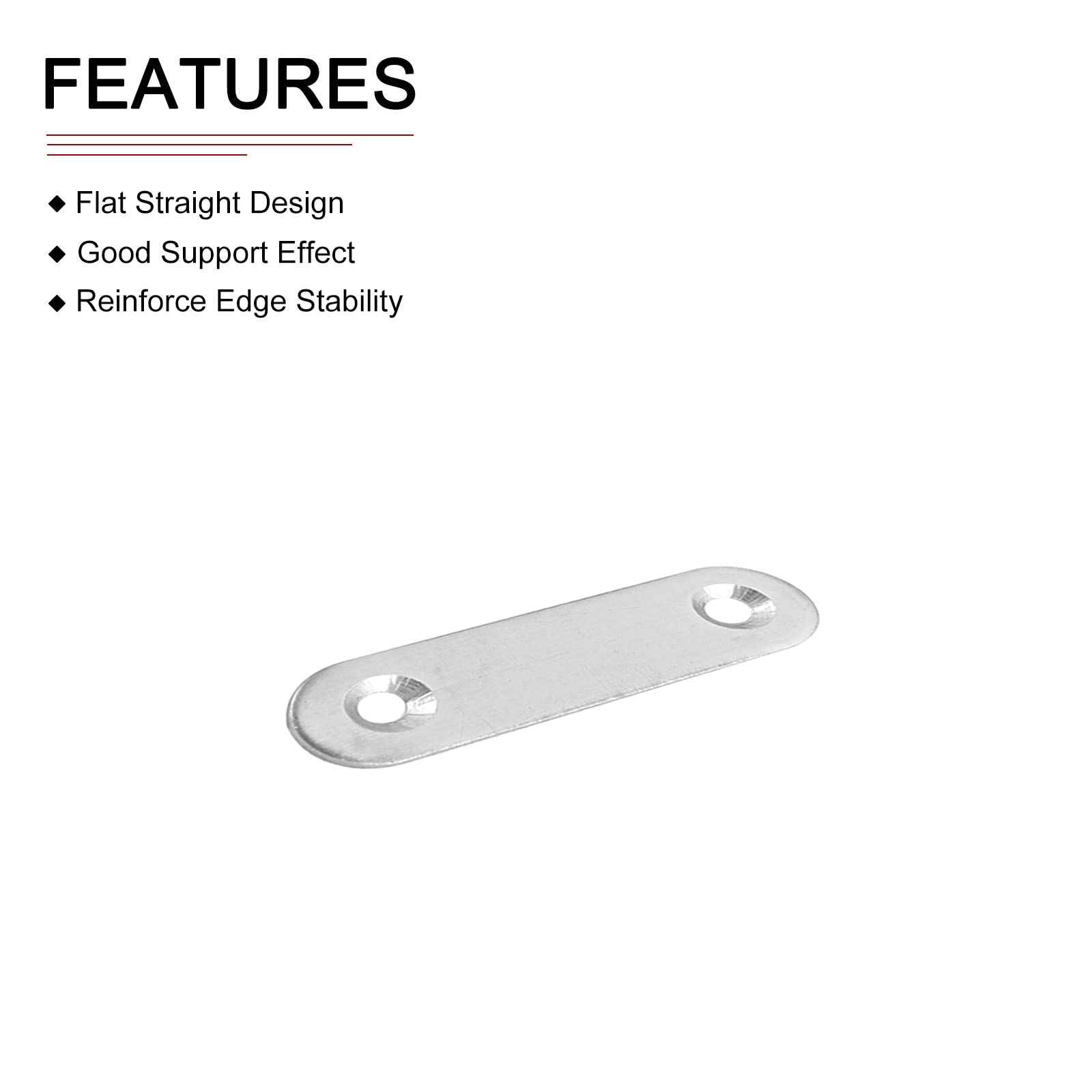 DTGN 60x16x1.7mm(LxWxT) Flat Straight Brace Plate -4Pack- Good for Furniture Repairing - Stainless Steel Brace Plate - Silver Tone - Image 3