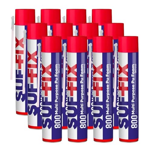 SUF-FIX Expanding Foam Straw Type | 750ml Multipurpose Foam for Gaps and Cracks | Expanding Foams Heat and Sound Insulation Sealing Material Mildew Proof Waterproof (Yellow, 12 Pack)