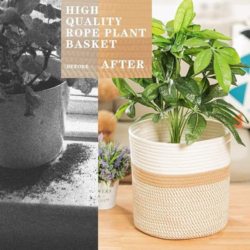 KMERCE Large Braided Plant Basket Diameter 25cm Plant Pot Indoor Flower Basket Indoor Indoor Large Basket Boho Knitted Plant Pot with Handles - Image 3