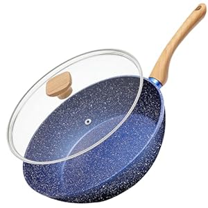 Nonstick Wok Pan with Lid, 10 Inch Non Stick Wok Stir Fry Pan with Ergonomic Handle and Unique Cover Beads, 100% APEO and PFOA Free Suit for Gas, Electric, Induction & Ceramic Stoves,blue
