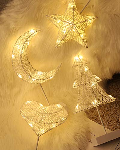 Lewondr Decorative Table Lamp, Christmas Star Night Lamp Winding Cotton Thread Warm Led Light Lamp For Bedroom, Battery Operated Lamp For Tables Cordless Xmas Home Romantic Bedside Table Lamp, White #TOP7