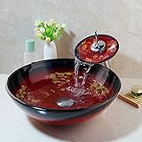 Yanksmart Bathroom Hand Painting Round Basin Sink Wash Bowl With Waterfall Chrome Brass Mixer Taps Overmount Kit
