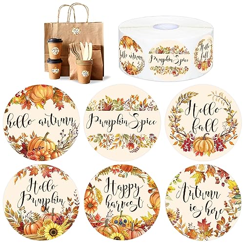 AnyDesign 1000Pcs Fall Stickers Roll Vintage Autumn Watercolor De...