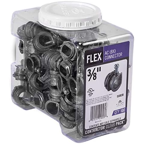 Halex – 3/8 Inch Flexible Metal Conduit (FMC) AC (BX) Connectors– 05803B – 100 Per Pack – Silver Cover