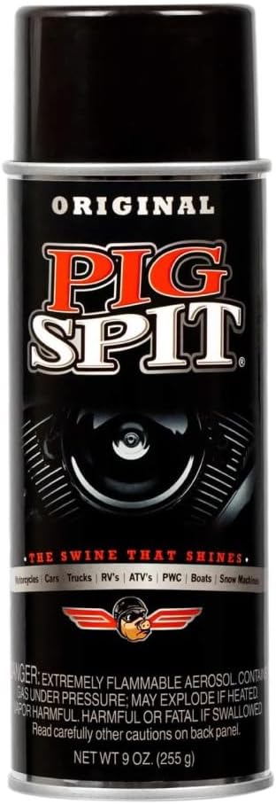 PIG SPIT Original | Shine for Engines, Trim, Tires & Vinyl | Restores Faded Black Plastic | 9 oz. | Single