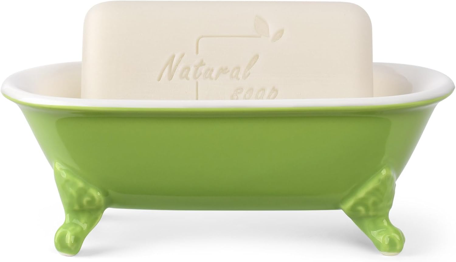 6.5" Ceramic Mini Decorative Clawfoot Bathtub Bar Soap Dish, Kitchen Sponge Holder and Shower Tray for Bathroom, 1 Pack(Lime) thumbnail