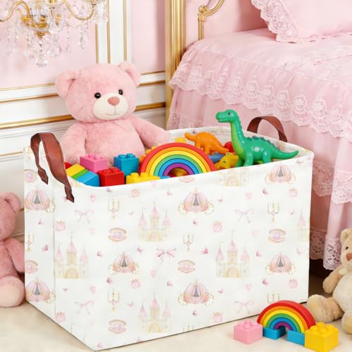 Image of Rectangular Pink girl princess basket,Pink Baskets,Collapsible waterproof storage basket,Books Box,Girl room Decor,Gift Baskets(Pink Princess)