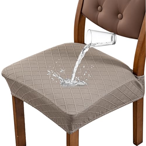 Image of Genina Waterproof Seat Covers for Dining Room Chair Covers,No Rear Covers | Set of 6,Simple Installation,Jacquard Removable Machine Washable Kitchen Chair Seat Slipcovers,Pet Hair And Stain Protection