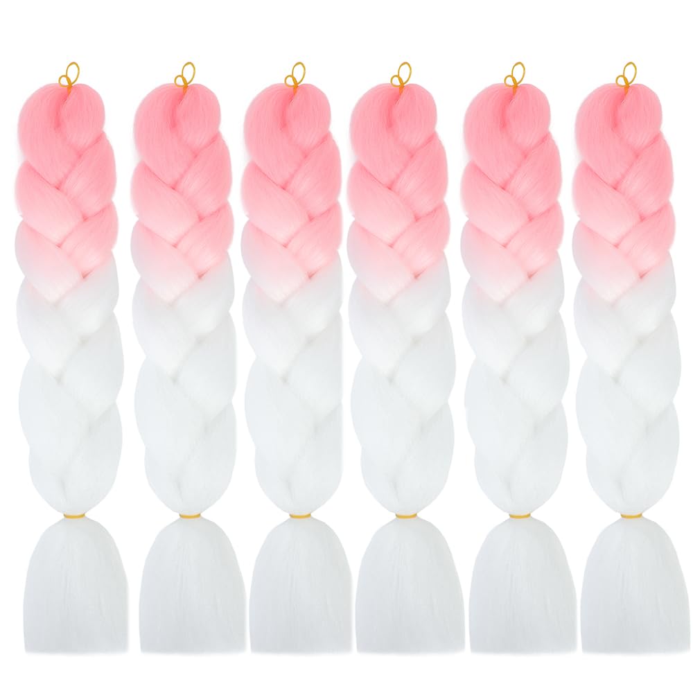 ombre pink white braiding hair 6 Packs Easy braids extensions hair Yaki texture Synthetic Hair Extensions for Braiding crochet braids for women girls pink white