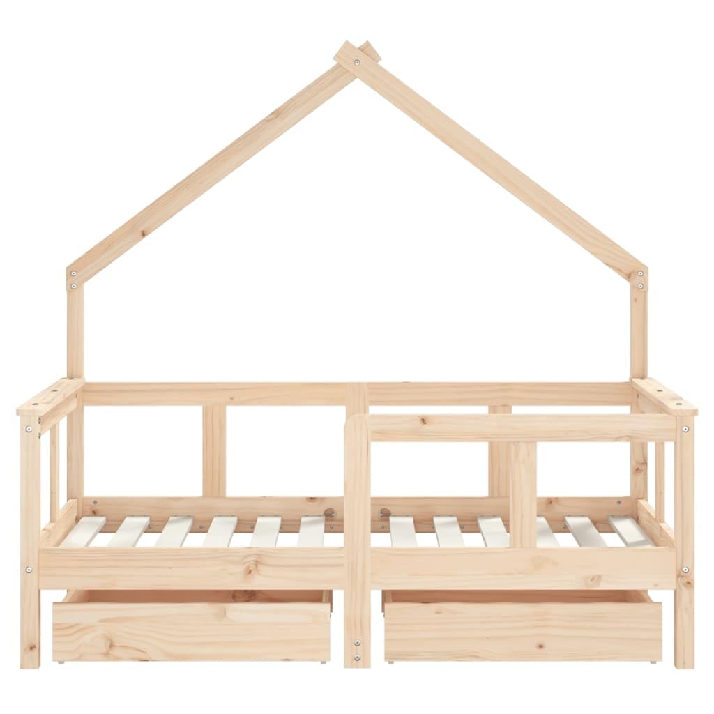 Lit pour enfant avec tiroirs en pin massif - 70 x 140 cm - Design maison avec sommier à lattes et espace de rangement - Convient comme lit de bébé, lit junior pour chambre d'enfant et chambre