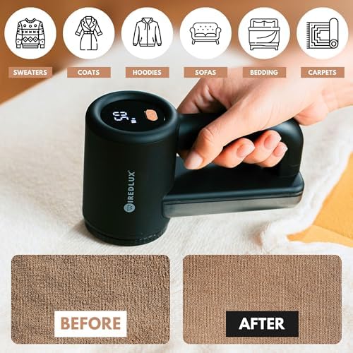 WiredLux Rechargeable Fabric Shaver - Electric Lint Remover for Clothes & Couch - Adjustable 3-Speed, 6-Leaf Blade, LED Display, USB Charging - Depiller with Dual Protection (Midnight Black) - 1