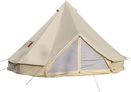 Vista 12 de UNISTRENGH Tienda de campaña de lona de algodón impermeable para 4 estaciones, tienda de campaña grande glamping, tipi yurta con estufa de techo