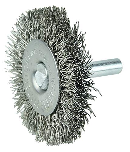Image of Weiler 17975 2 inch Stem-Mounted Crimped Wire Radial Wheel, .014 inch Stainless Steel Fill, 1 /4 inch Stem, Made in the USA (Pack of 10)
