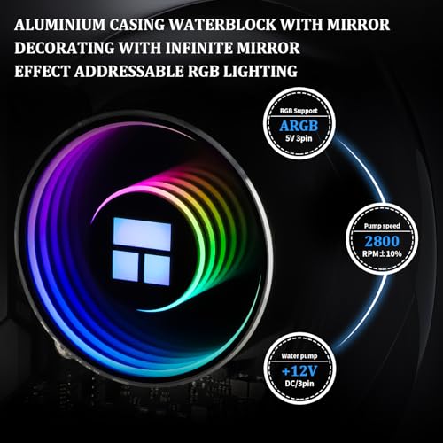 Image of Thermalright Frozen Notte 120 ARGB Black CPU Water Cooler, 120mm Aio Cooler, Infinite Mirror ARGB Water Pump,2000RPM,for AM4 /AM5,Intel LGA 1700 /1851 /1150 /1151 /1200