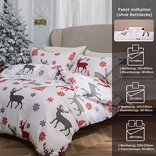 MILDLY Weihnachts-Bettwäsche-Set – Kinder-Weihnachtsfeiertags-Bettwäsche-Set mit Aufdruck – Mädchen, Jungen, Teenager, Schneeflocke, Elch, Rentier, Hirsch, Heimdekoration, Tagesdecke – Rot und Weiß - Image 6