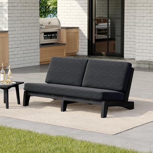 Image of Pia Ricoo 1-Piece Patio Furniture Set, Outdoor Wood Sofa with 4.5-Inch Thick Cushions, All-Weather Conversation Set for Backyard, Deck, Lawn - Drak /Drak