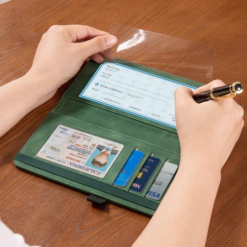 Image of CoBak Premium Leather Checkbook Cover - RFID Blocking, Classic Design, Slim & Durable - Perfect for Personal & Business Checks