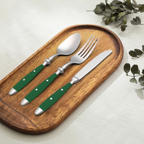 1810-Brushed-20-Piece-Silverware-Set-Stainless-Steel-Flatware-Set-with-POM-Green-Handle-Dishwasher-Safe-Service-for-4-Everyday-Utensils-Set-for-Home-Restaurant 1810 Brushed 20 Piece Silverware Set Stainless Steel Flatware Set with POM Green Handle Dishwasher Safe Service for 4 Everyday Utensils Set for Home Restaurant