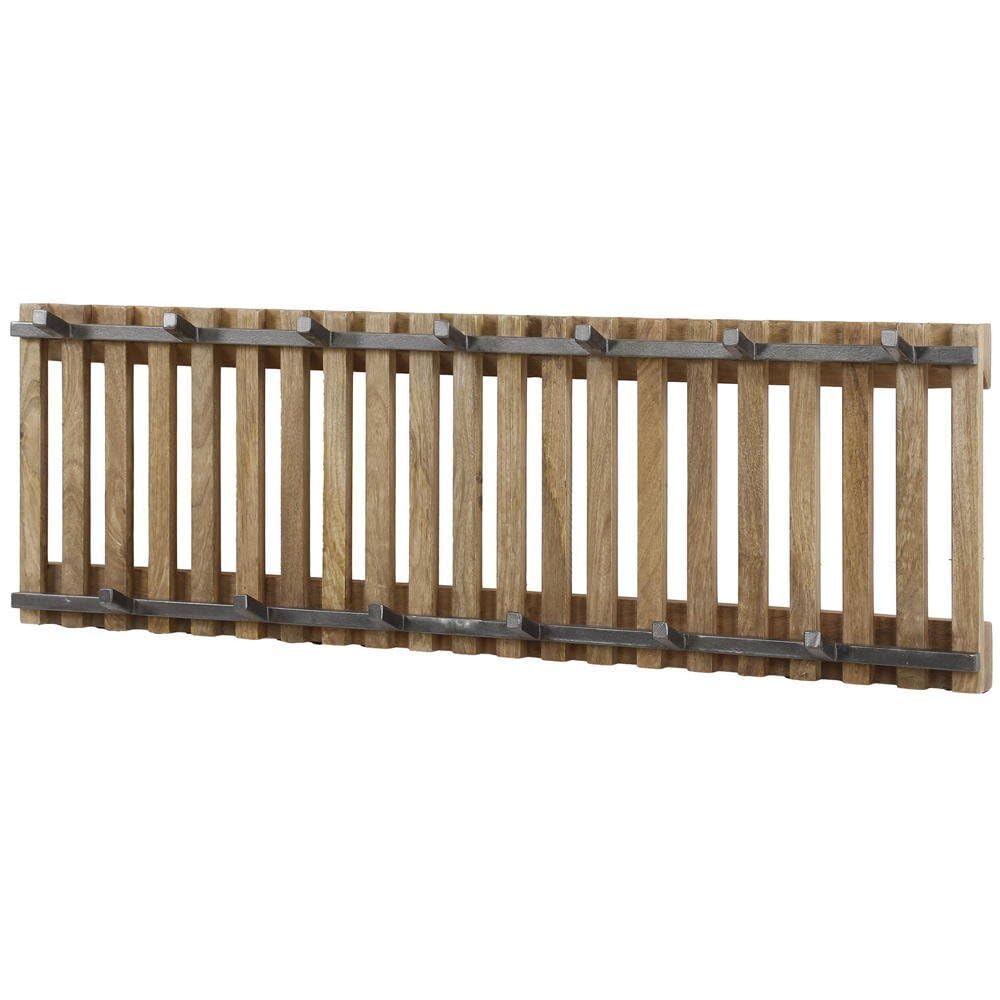 RINGO-Living Wandgarderobe aus Massivholz - Ethno Kleidergarderobe mit 13 Haken - Rustikale Flurgarderobe für für Jacken, Mäntel & Schals - Schmale Kleider Garderobe für den Flur aus Mangoholz