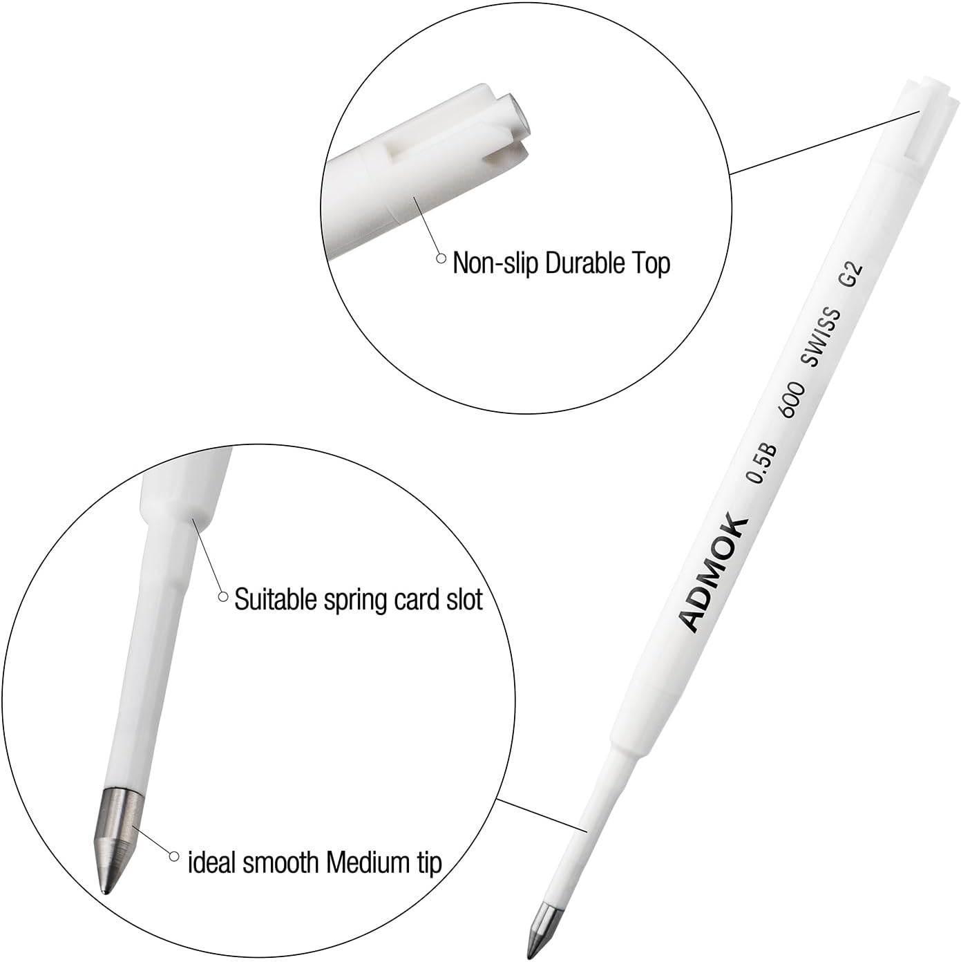 ADMOK 0.5mm Replaceable Standard Pen Gel Refills for BEILUNER Luxury Pens (10pcs)，Smooth and Clean Writing, Compatible with BEILUNER Pen Refill,Pack of 10 (Black Ink) image 2