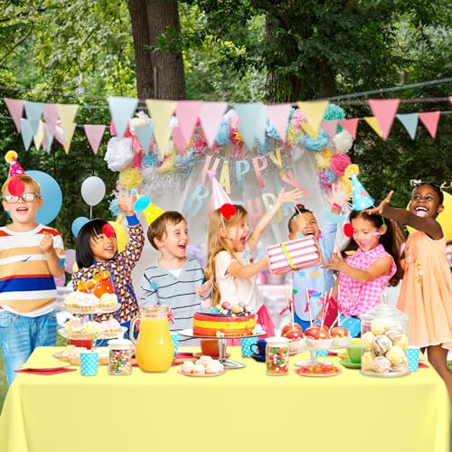 Image of WNINK 3 Pack Light Yellow Tablecloths, Yellow Disposable Plastic Waterproof Table Cover, 54 inch x 108 inch, for Birthday, Baby Shower,Wedding, Bridal Shower, Picnic Camping Parties