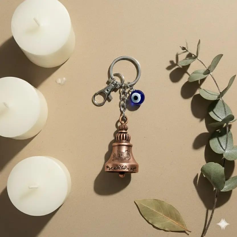 Image of Techpro Guardian Bell KeyChain Tibetan Key Chain Good Luck Key Chain For Bike (Bronze Bell With Evil Eye)