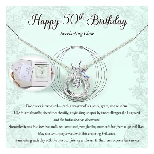 Krfy Birthday Gifts for Women Unique - 925 Sterling Silver Necklace with Moissanite 30th 40th 50th 60th 70th 80th 90th Birthday Present for Mom Turning 30 40 50 60 70 80 90 Years Old Birthday Card