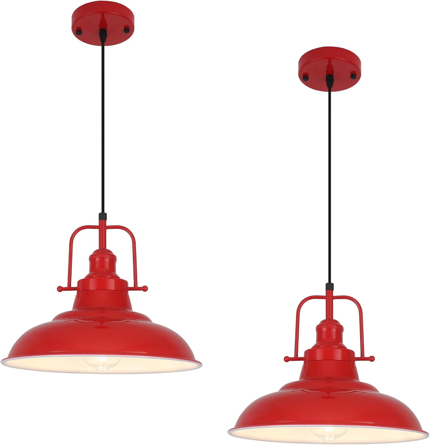 Farmhouse Pendant Lighting for Kitchen Island,Red Pendant Light with Handle, Adjustable Height Industrial Ceiling Light Fixture for Hallway Dining Room Bar,2 Pack
