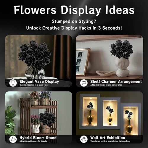 Image of Black Roses Bouquet Building Set, Artificial Flowers Botanical Collection Building Block for Adults, Gothic Home Decor for Women, Girls, Compatible with Lego Flowers, 585 PCS