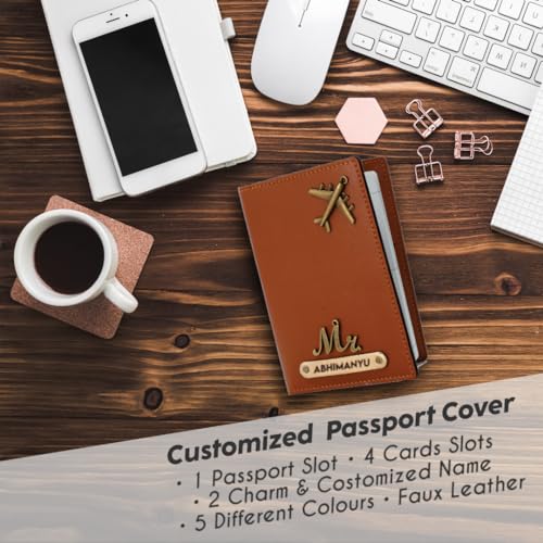 Image of Personalized Wallet, Keychain and Passport Combo | Personalized Wallet Keychain Passport Set with Name Printed Keychains Passports for Men | Customised Gift Set for Men with Name & Charm, Tan