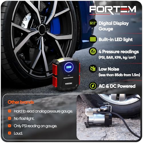FORTEM Car Tyre Inflator 150 PSI, Air Compressor, 230V AC 12V DC Electric Air Pump for Car Tires, Digital Tire Pump w/Auto Pump/Shut Off, Carrying Case - Image 5