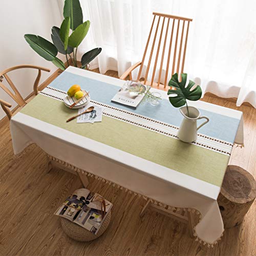 Pahajim Linen Rectangle Tablecloth Table Cloth Heavy Weight Cotton Linen Dust-Proof Table Cover for Party Table Cover Kitchen Dinning (Light Blue Green, Rectangle/Oblongï¼Œ55 x 71 Inch)