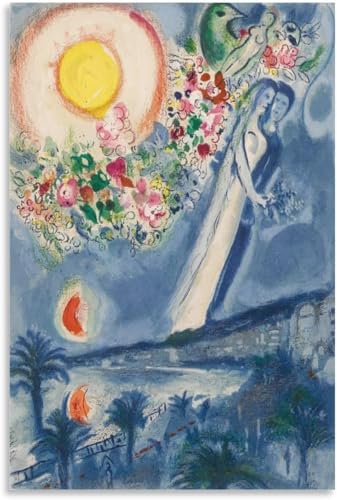 ZZYGGN GMGSW Marc Chagall Amoureux dans Le Ciel De Nice Affiche Abstrait Toile Art Mural Marc Chagall Impressions Peinture Esthétique pour Décoration...