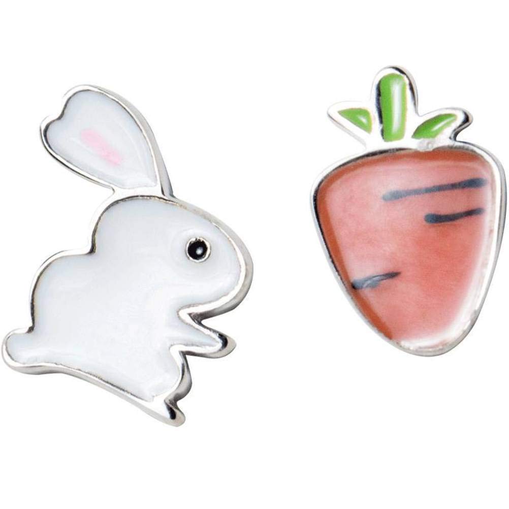 IUokLU Earrings for Women, Korean Women's S925 Silver Earrings Cute Asymmetric Rabbit Summer Carrot Earrings
