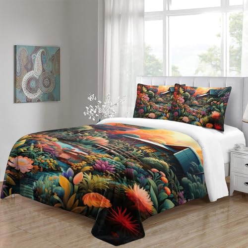 Housse de couette zippée facile à laver parure de lit jungle 3D king-size