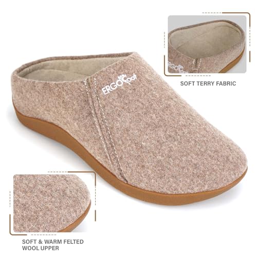 ERGOfoot House Slippers With Arch Support, Orthopedic Slippers for Plantar Fasciitis Pain Relief, Comfy Wool Felt Clog, Non-Slip Indoor Outdoor House Shoes for Women and Men3