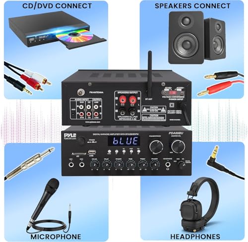 Pyle Hifi System, Bluetooth Home Audio Hifi Amplifier, Av Receiver Stereo Systems, 300W Dual Channel Sound Audio System with MP3, USB, SD, AUX, RCA, MIC, Headphone, FM, LED, Reverb Delay Pyle Hifi System, Bluetooth Home Audio Hifi Amplifier, Av Receiver Stereo Systems, 300W Dual Channel Sound Audio System with MP3, USB, SD, AUX, RCA, MIC, Headphone, FM, LED, Reverb Delay