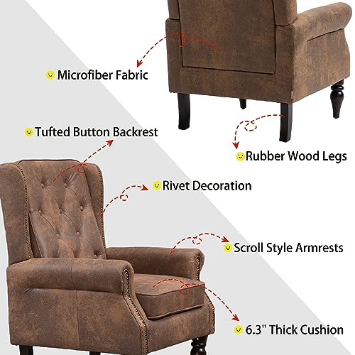 Sillón Tufted Wingback Microfibra Chocolate miniatura 4