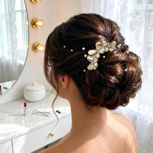 Tenedor de pelo en forma de U antideslizante con diamantes 2
