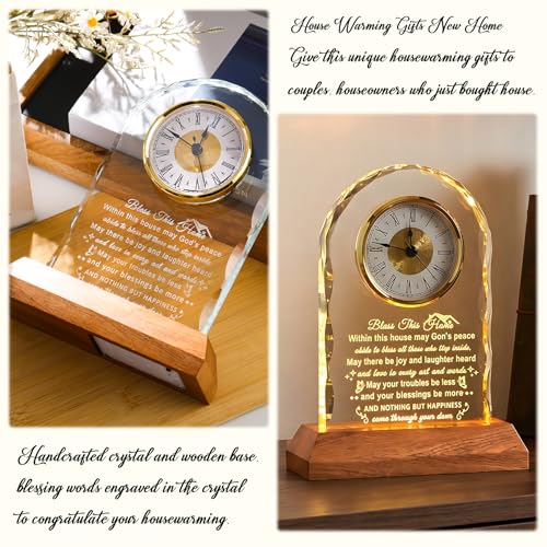 Image of Ornalrist House Warming Gifts New Home Clock with LED Wooden Light Base