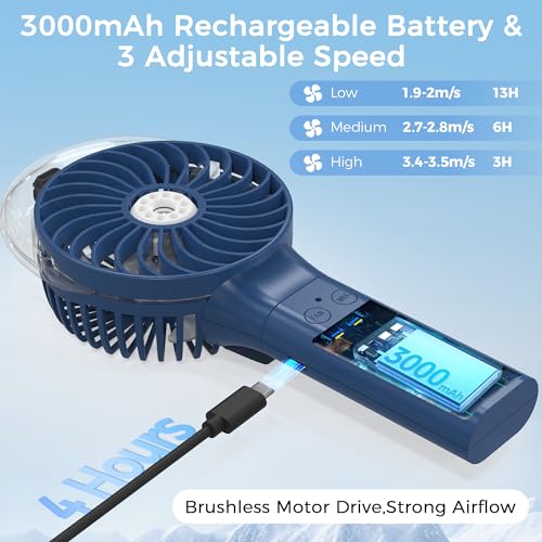 COMLIFE-Portable-Handheld-Misting-Fan-3000mAh-Rechargeable-Up-to-10h-Cooling-1h-Misting-Battery-Operated-Spray-for-Travel-Home-Office-Camping-Outdoors