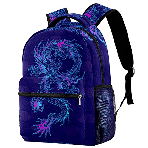 Sac à dos dragon chinois bleu anti fuite avec porte-bouteille pour ranger les affaires d'école