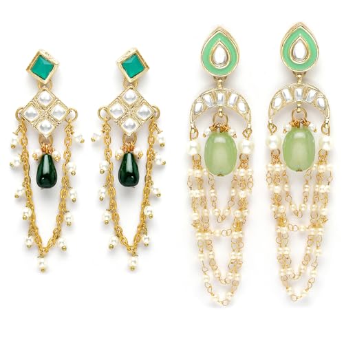 Image of Karatcart Yellow Crystal and Pearl Kundan Dangler Earrings for Women