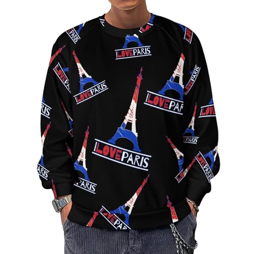 I Love Paris France Eiffel Tower Men's Crewneck Sweatshirt Pullover Long Sleeve Casual Tops