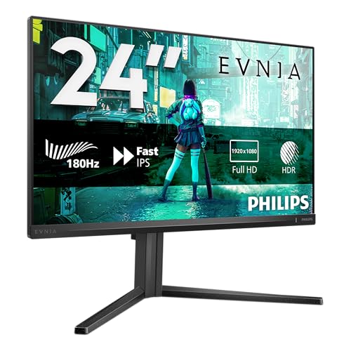 Philips Evnia 24M2N3200A - 24 Zoll FHD Gaming Monitor, 180 Hz, 0.5 ms, FreeSync Prem., G-Sync comp. (1920x1080, HDMI 2.0, DisplayPort 1.4) schwarz-grau